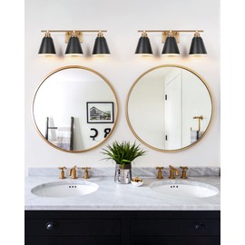 pasentel Bathroom Light Fixtures, Rustic Industrial Gold Wall Lamps, 3 Light Bathroom Vanity Light Over Mirror with Metal Shade, Bathroom Vanity Light Fixture for Bedroom Living Room Kitchen