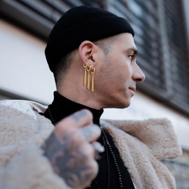 Roronoa Zoro Earrings, Men’s Earrings, One-piece, Hoop Earrings, Ring Earrings, Pirate, Anime, Cosplay, Stainless Steel, Hypoallergenic, 3-piece Set, Popular, Accessories, Gold, Stainless Steel