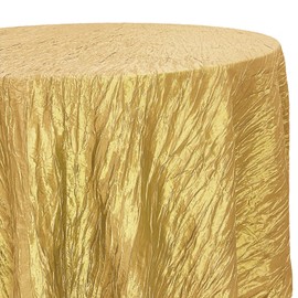 Your Chair Covers - 108 Inch Round Crinkle Taffeta Tablecloth - Gold, Crushed Shiny Dining Table Cloth for Wedding Party Birthday Baby Bridal Shower