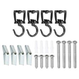 PATIKIL 2.7" x 1.1" Ceiling Hook, 2 Set of Swivel Hooks with Mounting Hardware for Indoor and Outdoor Hanging Small or Corded Items, Black