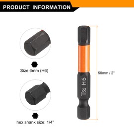 HARFINGTON 5pcs Hex Head Wrench Drill Bit 6mm(H6) Metric 1/4" Hex Shank 2"(50mm) Length S2 Steel Magnetic Impact Drivers Screwdriver Bit Hexagon Electric Drill Bits