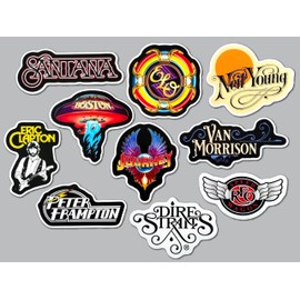 Classic Rock Sticker Pack (10 Stickers) Set 5 Retro Vinyl Rock and roll Album Art Decal Waterproof Collectible Guitar Legend Tour Merch Nostalgic Expressive Stage Gear Music Fan Throwback Design