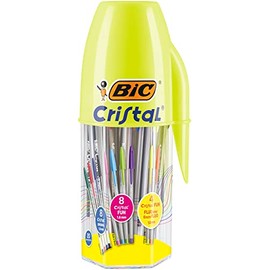 BIC Megatubo 20 Pcs Colorful Crystal Ballpoint Pens (1mm Tip) Funny Fluorescent Crystal Ballpoint Pens (1.6mm Tip) Stationery for School and Home Gift Idea
