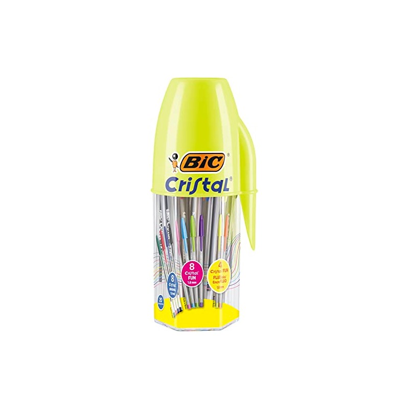 BIC Megatubo 20 Pcs Colorful Crystal Ballpoint Pens (1mm Tip)