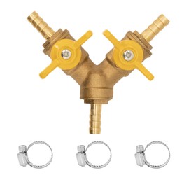Refuuch 3 Way Shut Off Valve, 1/4" Hose Barb 2 Switch Brass Y Shaped Ball Valve Air/Fuel/Water