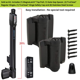 D&D Technologies MLTPTCA1CAPSPKA MagnaLatch Top Pull Safety Gate Latch, TruClose Regular Gate Hinge, TruClose Safety Cap & Gate Gap Spacer, Sold Together in A Kit, Spacer for 2" Gate Gaps