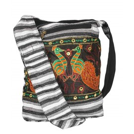 Hobo Shoulder Bag Messenger Casual Everyday Large Hippie Market Thick Functional (Black White)