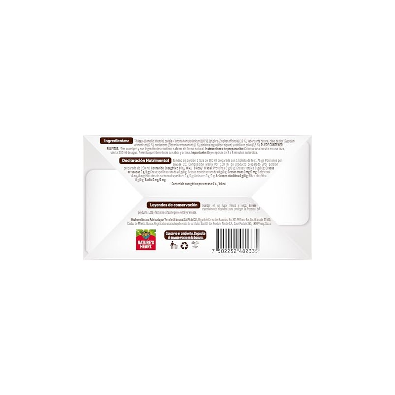 Nature's Heart Té Chai con Especias, 20 sobres