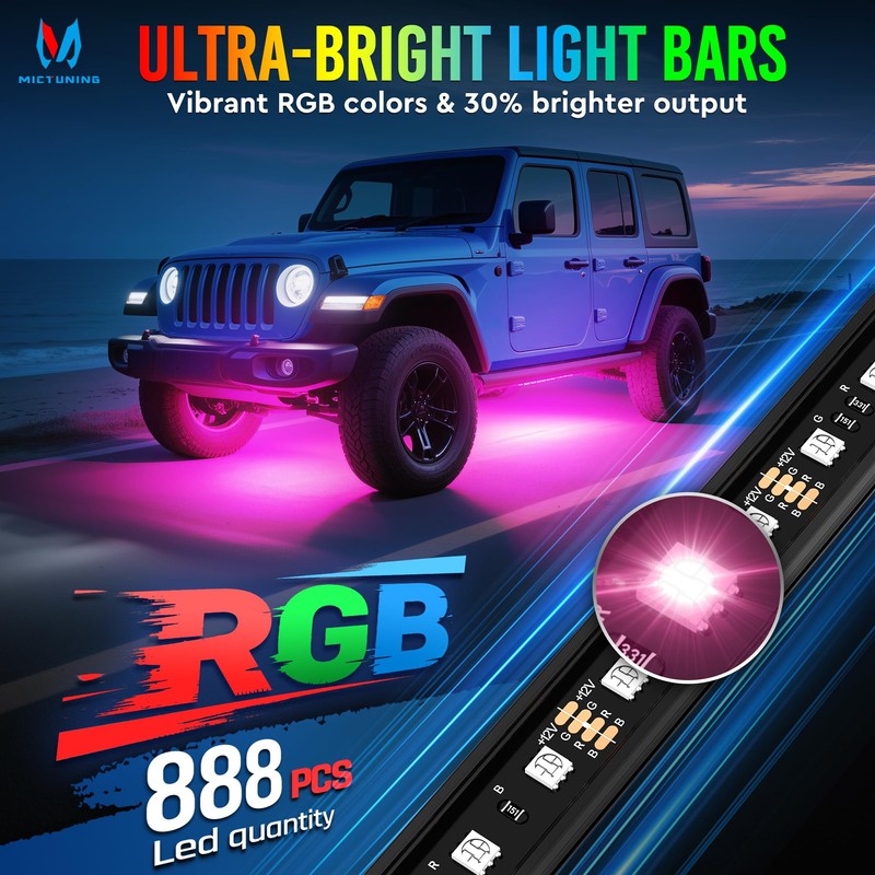 MICTUNING U8 RGB Underglow LED Light Bar, Dual Remote Control,