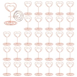 MisFun Pack of 30 Place Card Holders, Photo Holders with Clips, Memo Holder, Place Card Holder, Table Number Holder for Weddings, Anniversaries, Parties (Heart Shape Rose Gold)