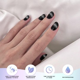 Oauee Semi Cured Gel Nail Strips | 20 Gel Nail Stickers | For Uv/Led Manicure Lamps | Salon Quality, Easy Application And Removal(Black Cat Eye Nail Art Design)