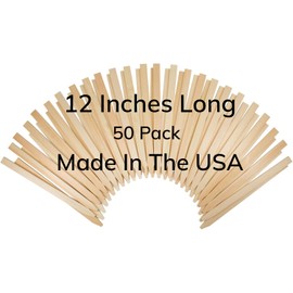 50 Pack 12" Wood Stakes for Garden Marking Survey Paint Stirring Stick Model Building Landscaping Plant Support and Crafts 12 Inch Made in The USA by LABELSPLASH