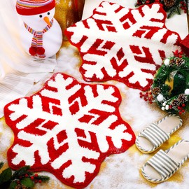 Ceenna 2 Pcs Snowflake Rug Snowflake Bathroom Rugs Winter Snowflake Doormat Decorative Washable Non Slip Welcome Floor Mat Christmas Doormat for Xmas Home Bathroom Carpet Decorations (Red)
