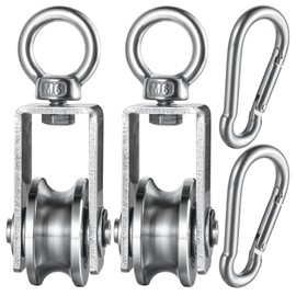 Set of 2 pulley steel cable with M7 carabiner hook, ball bearing inside, rope pulley stainless steel for ropes