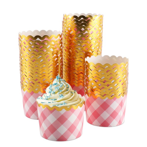 TRUSBER Cupcake Liners for Baking, Standard Size Pink Checkered Muffin