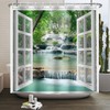 SDOTPMT Shower Curtain with Window View Spring Waterfall Trees Wilderness