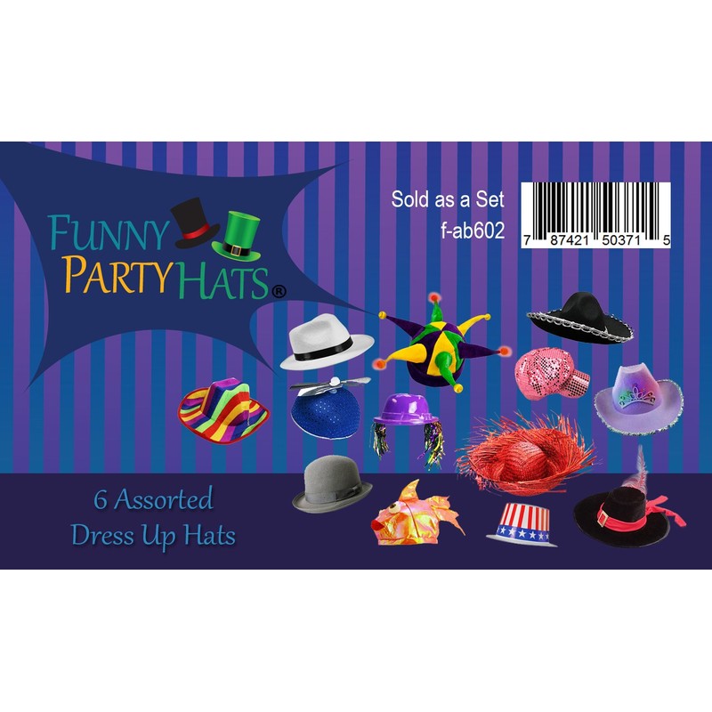 Funny Party Hats 6 Assorted Dress Up Costume & Party