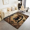 Moose Cabin Area Rug Retro Brown Wooden Stripes Farmhouse Non