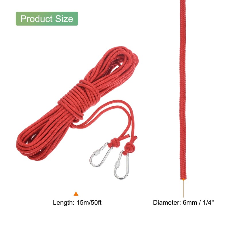 MECCANIXITY Hollow Braided Polypropylene Anchor Rope with Hook, 1/4 Inch