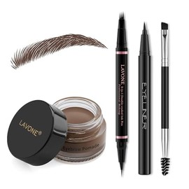 Eyebrow Pencil Brow Set, with 2 in 1 Waterproof Microblading Eyebrow Pen, Eyebrow Pomade, Eyeliner and Dual-ended Eyebrow Brush, Brow Pencil Kit for Natural Eyebrows - 13 Dark Brown
