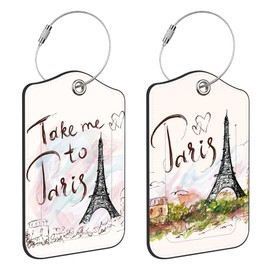 Neidius Luggage Tags for Suitcase,2 Pack Eiffel Tower PU Leather Luggage Tags with Stainless Steel Loop Privacy Cover ID Address Labels,Adult Travel Suitcase Tags