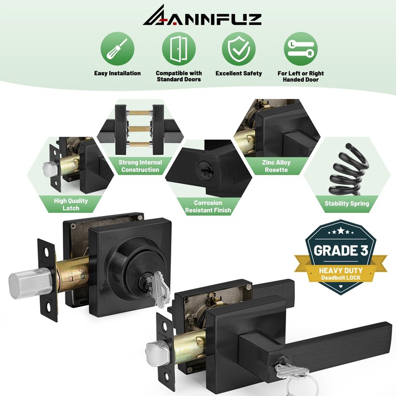 ANNFUZ Keyed Alike Combo Set Entry Door Lever Lock Set
