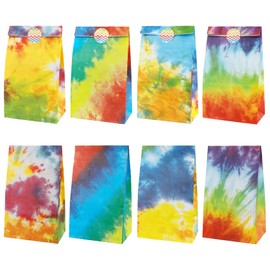 Party Favor Bags for Kids Birthday, 24 PCS Tie Dye Paper Gift Bags with Stickers, Colorful Treat Candy Goody Goodie Bags for Birthday Party Baby Shower Wedding Valentines May Day Supplies Decorations