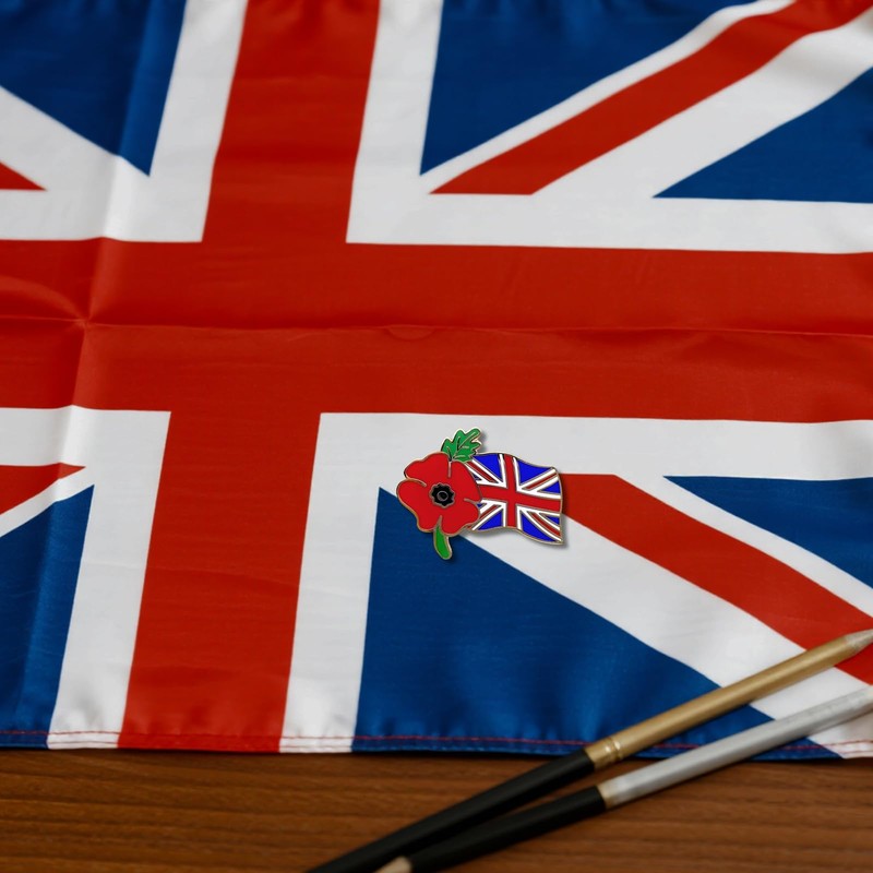 Red Poppy Union Jack Flag Pins Veteran Soldier Remembrance Day