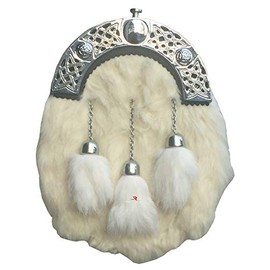 AAR Scottish Full Dress Kilt Sporran White Rabbit Fur chrome Celtic Cantle New