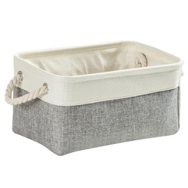 Mangata Fabric Storage Boxes, Collapsible Storage Baskets with Rope Handles for Cupboards, Shelves, Wardrobe, Toys, Clothes (Medium, Grey White)