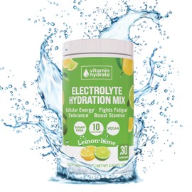 Vitamin Hydrate Electrolyte Hydration Mix, Electrolytes Powder, Supports Hydration with Coconut Water, Keto Friendly, Vegan, Sugar Free, Lemon Lime, 30 Servings