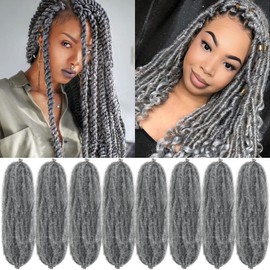 Springy Afro Twist Hair 8 Packs Marley Twist Braiding Hair Pre Separated Spring Twist Hair for Faux Locs Crochet Hair Kinky Twist for Braiding Synthetic Hair Extensions (m-gray#, 24inch(Pack of 8)