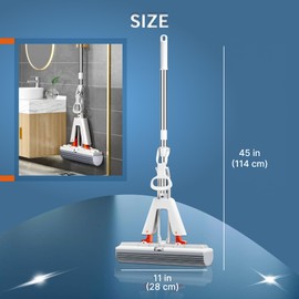 WOWZILLA PVA Sponge Mops for Floor Cleaning, Self Wringing Mop for Tile Floor in Bathroom and Kitchen, Wood Floor Mop with Sponge Mop, Best Mops for Floor Cleaning with Stainless Steel Handle