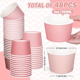 JarThenaAMCS 48 Packs Dusty Rose Pink Snack Cups Gradient Solid Colored Disposable Bowls 9oz Dessert Food Treat Paper Bowls for Wedding Baby Shower Party Supplies, 4 Colors
