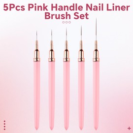 siyuwuro 5Pcs Nail Liner Brushes Fine Drawing Sizes 7/9/12/15/25mm Nail Art Painting Design Tool for Long Lines, Thin Detail, Nail UV Gel Polish Striping Brush for Nail Salon, Home DIY (Pink)