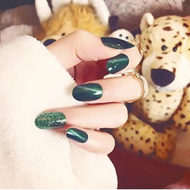 24pcs Nail Tips, Gel Nail Lighting, Solid Color Nail Tips, Cat Eyes, Handmade Nail Art Tips (Green)