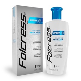 Folcress Xpert Shampoo anticaída hombre - Sin sulfatos ni parabenos, shampoo folcress para caída de cabello, uso diario, cabello visiblemente grueso - 250 ml