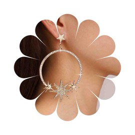 Iaceble Boho Open Circle Dangle Earrings Sunburst Star Earring Large Crystal Circle Drop Earrings Gold Celestial Northstar Earring Jewelry for Women
