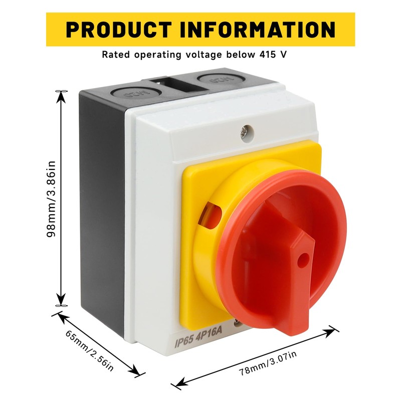 Main Switch 4-Pin Circuit Breaker 16A/IP65/415V Rotary Switch Cam Switch