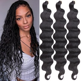 Unionbeauty 24 Inch 3 Pack Body Wave Braiding Hair Black Pre-Feathered Braiding Hair French Curl Crochet Braids Body Wave Crochet Hair for Boho Box Braids Synthetic Hair Extension Crochet Braids (1B#)