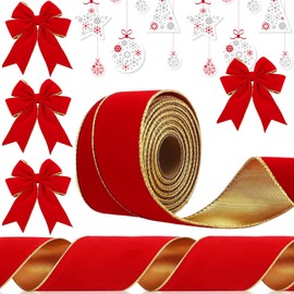 KVGBNT Christmas Ribbon, Christmas Decoration, 9.1 m Soft Ribbon 63 mm Christmas Ribbon for Christmas Crafts, Gift Wrapping, Tree Decoration Christmas (Red)