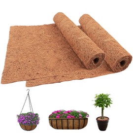 2 Packs Coco Liner Roll, 100*30cm/40" x 12" Natural Hanging Basket Liner, Reusable Coco Fiber Mat Coco Replacement Basket, Coconut Fiber Sheet Coir Mat Liner for Planter, Window Box, Wall Troughs