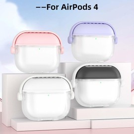 for AirPods 4 (4th Generation) Case Cover,Cute Stand Protective Silicone Skin Cover for AirPods 4,with Keychain & Cleaner Kit,Black