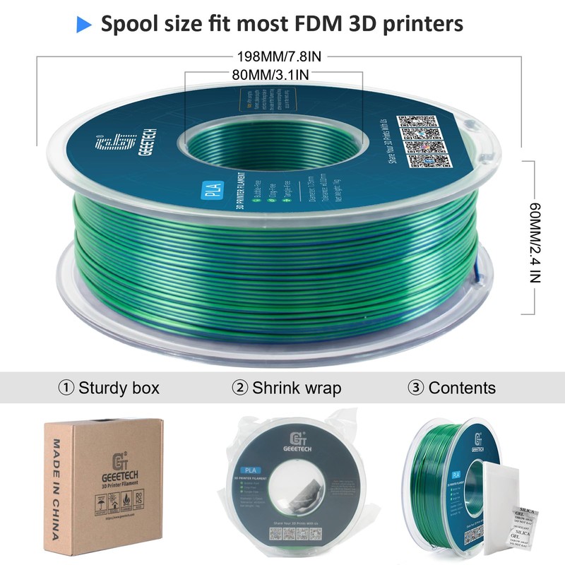 GEEETECH Silk PLA 3D Printer Filament 1.75mm,Silk Dual Color PLA