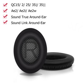 GWAWG Headphones Replacement Earpads Ear Cushions for Bose QuietComfort 35 (QC35) QC25 QC15and Quiet Comfort 35 II (QC35 II) Over-ear Headphones, Softer Leather, Noise Isolation Foam (black)