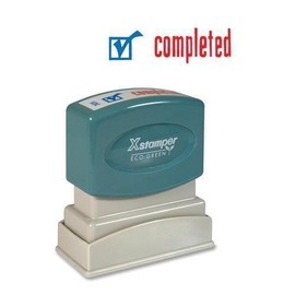 2026 Xstamper Pre-Inked Stamp - COMPLETED Message Stamp - 0.50" x 1.62" - Red, Blue