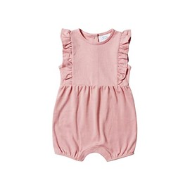Stellou & friends Baby Sleeveless Cotton Romper with Side Flounces Summer Jumpsuit Jumpsuit Onesie in Yellow or Pink, pink