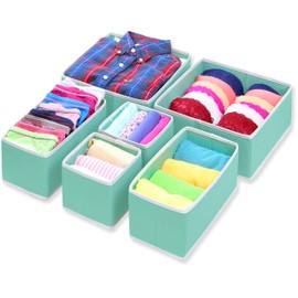 Simple Houseware Foldable Cloth Storage Box Closet Dresser Drawer Divider Organizer Basket Bins for Underwear Bras, Turquoise (Set of 6)