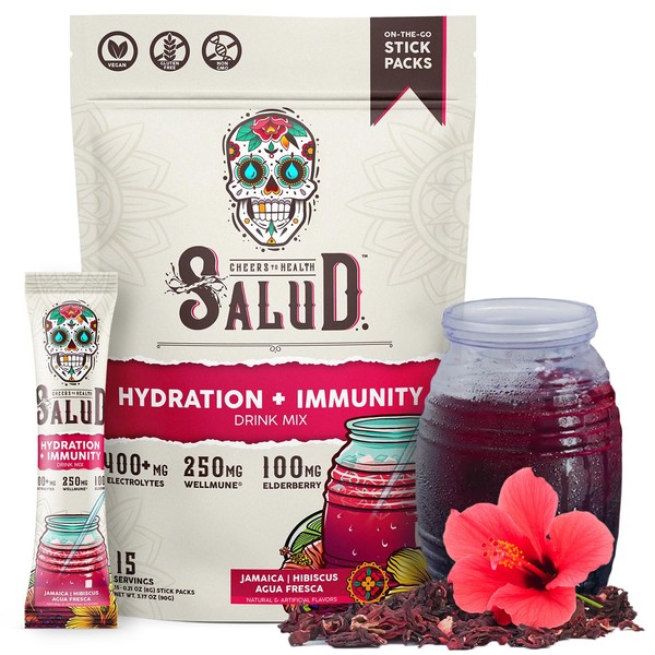 Salud 2-in-1 Hydration Packets + Immunity Electrolytes Powder, Hibiscus -