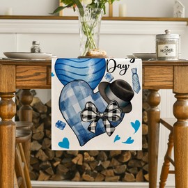 Artoid Mode Blue Heart Happy Father's Day Table Runner, Festival Kitchen Dining Table Decoration for Home Party Decor 13x72 Inch